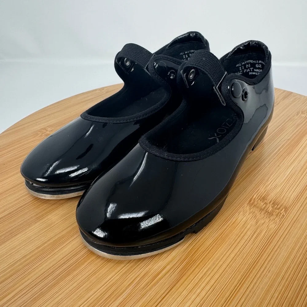 Capezio Black Patent Tap Shoes Kids Size 11 N‎ Toddler Mary Jane Strap
